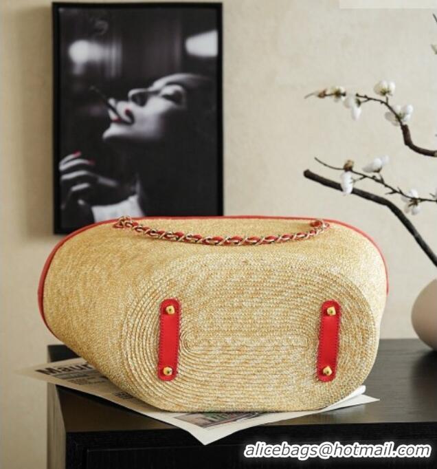 Grade Cheapest Chanel Braided Straw Large Shopping Bag AS5952 Red 2026