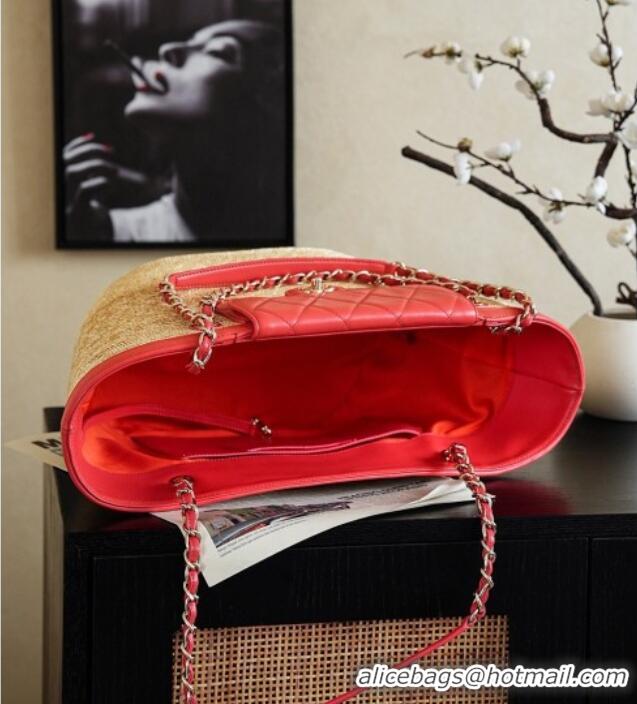 Grade Cheapest Chanel Braided Straw Large Shopping Bag AS5952 Red 2026