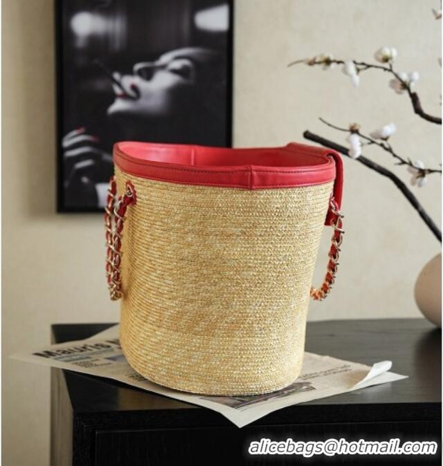 Grade Cheapest Chanel Braided Straw Large Shopping Bag AS5952 Red 2026