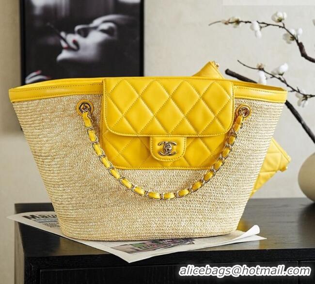 Good Taste Chanel Braided Straw Large Shopping Bag AS5952 Yellow 2026