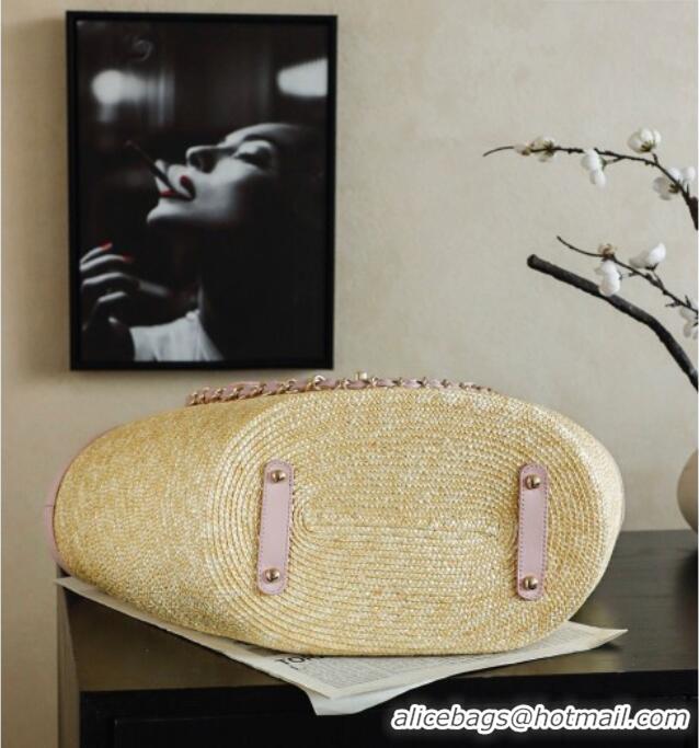 Super Quality Chanel Braided Straw Large Shopping Bag AS5952 Pink 2026
