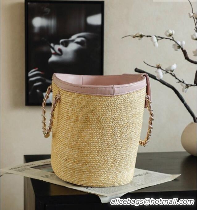 Super Quality Chanel Braided Straw Large Shopping Bag AS5952 Pink 2026