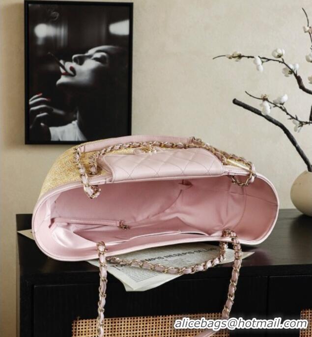 Super Quality Chanel Braided Straw Large Shopping Bag AS5952 Pink 2026