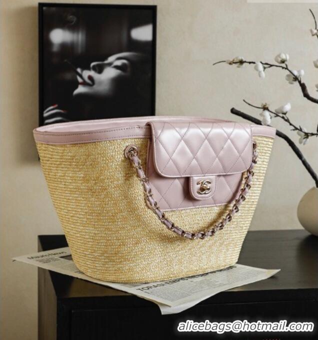 Super Quality Chanel Braided Straw Large Shopping Bag AS5952 Pink 2026