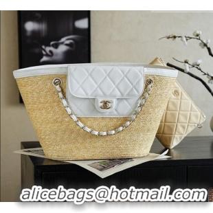 Most Popular Chanel Braided Straw Large Shopping Bag AS5952 White 2026