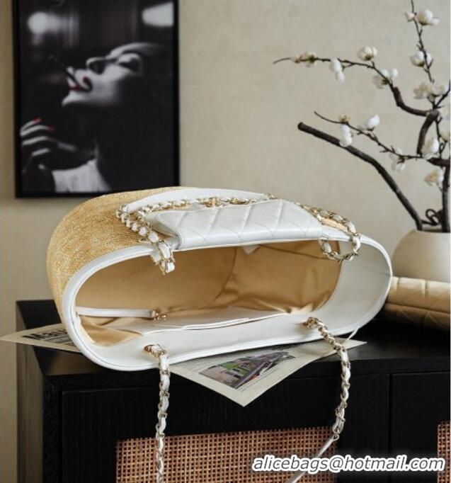 Most Popular Chanel Braided Straw Large Shopping Bag AS5952 White 2026