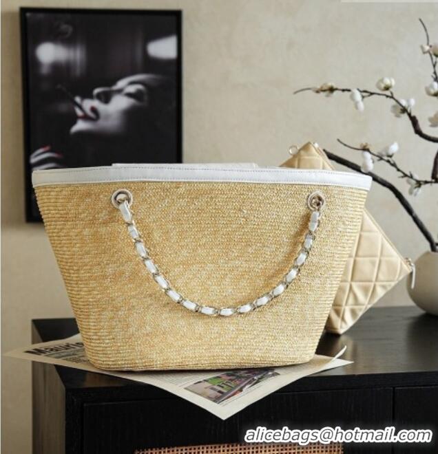 Most Popular Chanel Braided Straw Large Shopping Bag AS5952 White 2026