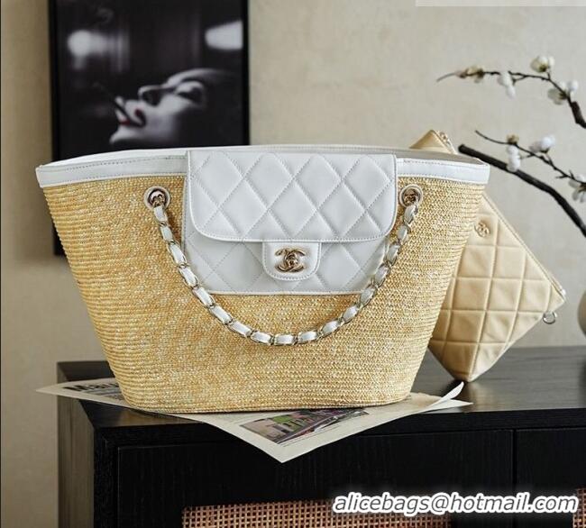 Most Popular Chanel Braided Straw Large Shopping Bag AS5952 White 2026