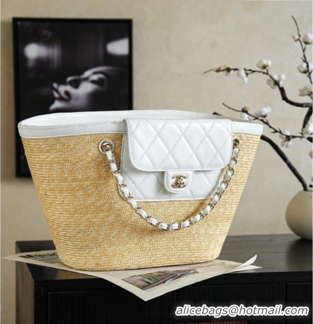 Most Popular Chanel Braided Straw Large Shopping Bag AS5952 White 2026