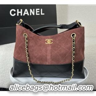 Luxury Cheap Chanel Suede/Lambskin Small Shopping Bag AS5634 Black/Burgundy 2026