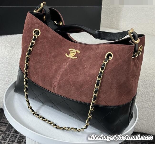 Luxury Cheap Chanel Suede/Lambskin Small Shopping Bag AS5634 Black/Burgundy 2026