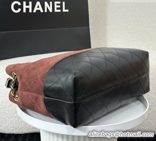 Luxury Cheap Chanel Suede/Lambskin Small Shopping Bag AS5634 Black/Burgundy 2026