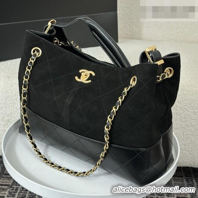 Buy Discount Chanel Suede & Lambskin Small Shopping Bag AS5634 Black/Gold 2026