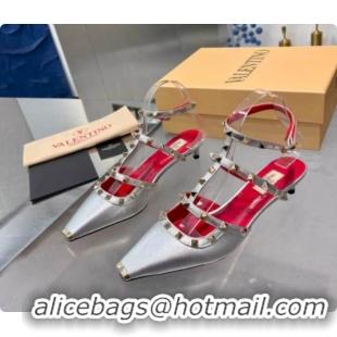 Good Quality Valentino Rockstud Court Shoes In Kid Leather 40MM V081472 Silver 2026
