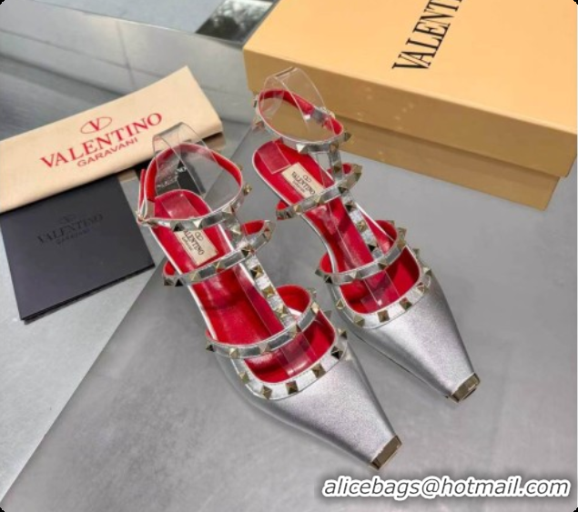 Good Quality Valentino Rockstud Court Shoes In Kid Leather 40MM V081472 Silver 2026