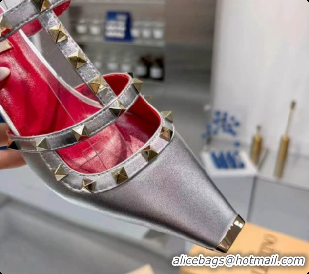 Good Quality Valentino Rockstud Court Shoes In Kid Leather 40MM V081472 Silver 2026