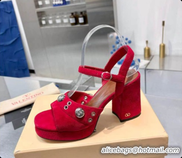 Buy Luxury Valentino Nellcôte Platform Sandal In Split Leather 90MM Red 2026 6081473