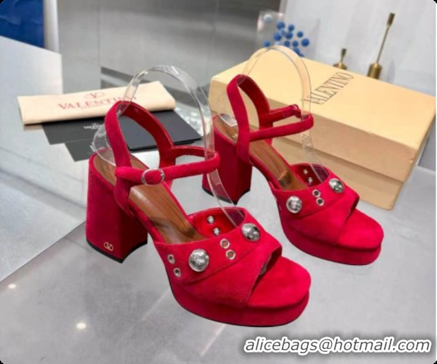 Buy Luxury Valentino Nellcôte Platform Sandal In Split Leather 90MM Red 2026 6081473