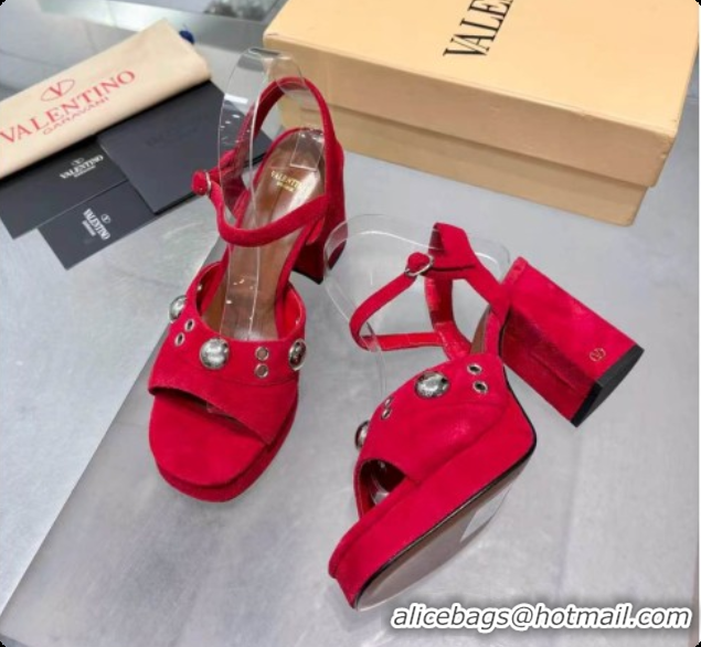 Buy Luxury Valentino Nellcôte Platform Sandal In Split Leather 90MM Red 2026 6081473