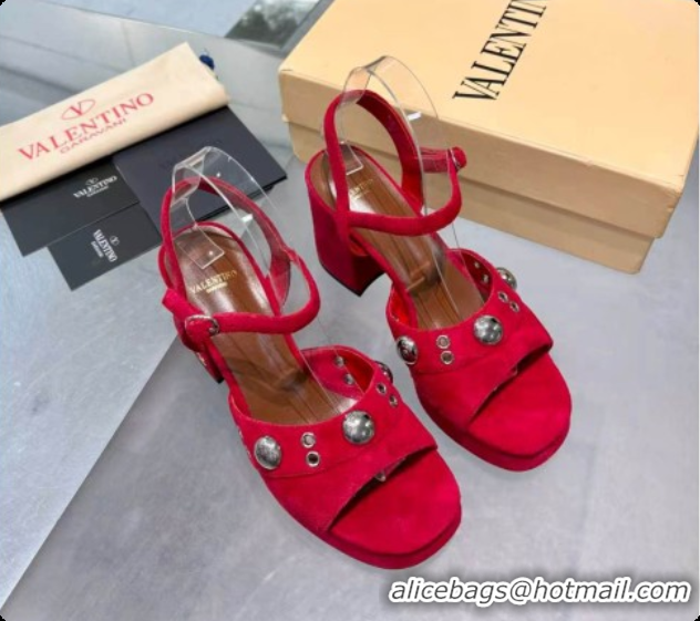 Buy Luxury Valentino Nellcôte Platform Sandal In Split Leather 90MM Red 2026 6081473