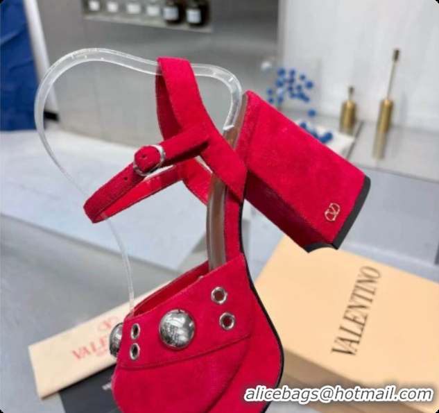 Buy Luxury Valentino Nellcôte Platform Sandal In Split Leather 90MM Red 2026 6081473