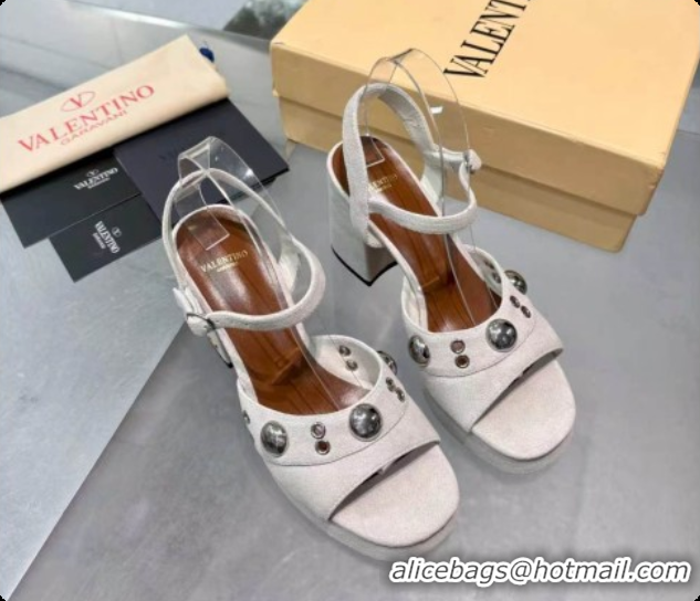 Top Grade Valentino Nellc?te Platform Sandal In Split Leather 90MM Light Grey 6081475 2026