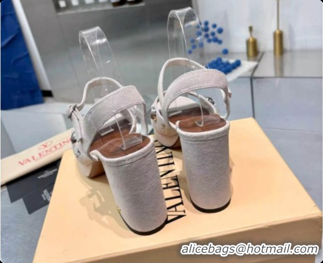 Top Grade Valentino Nellc?te Platform Sandal In Split Leather 90MM Light Grey 6081475 2026