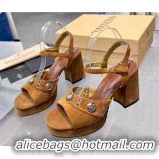Best Grade Valentino Nellcôte Platform Sandal In Split Leather 90MM Brown 6081476 2026