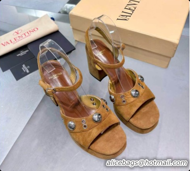 Best Grade Valentino Nellcôte Platform Sandal In Split Leather 90MM Brown 6081476 2026