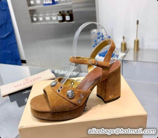 Best Grade Valentino Nellcôte Platform Sandal In Split Leather 90MM Brown 6081476 2026