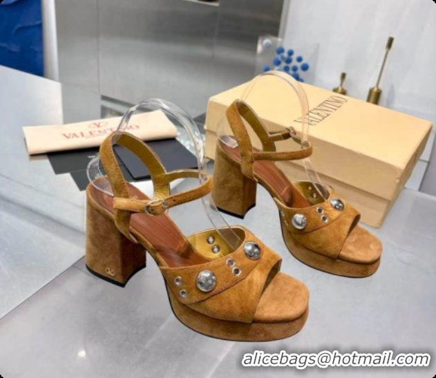 Best Grade Valentino Nellcôte Platform Sandal In Split Leather 90MM Brown 6081476 2026