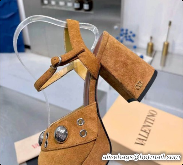 Best Grade Valentino Nellcôte Platform Sandal In Split Leather 90MM Brown 6081476 2026