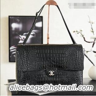 Promotional Chanel Maxi Flap Bag in Crocodile Pattern Calfskin AS6233 Black/Silver 2026