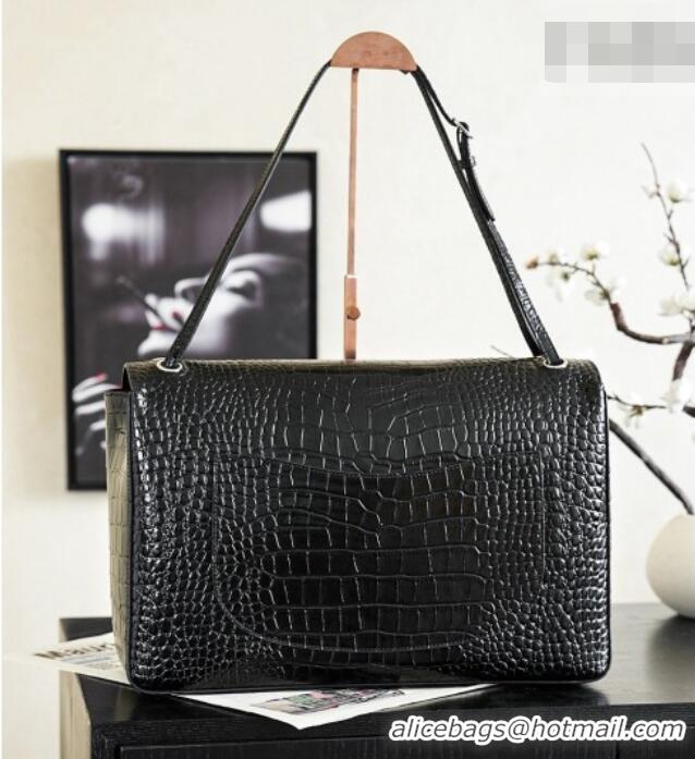 Promotional Chanel Maxi Flap Bag in Crocodile Pattern Calfskin AS6233 Black/Silver 2026