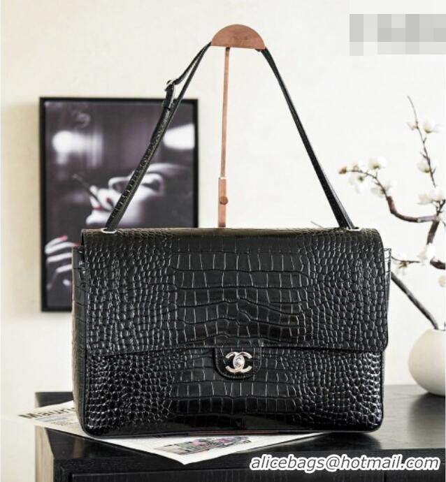 Promotional Chanel Maxi Flap Bag in Crocodile Pattern Calfskin AS6233 Black/Silver 2026