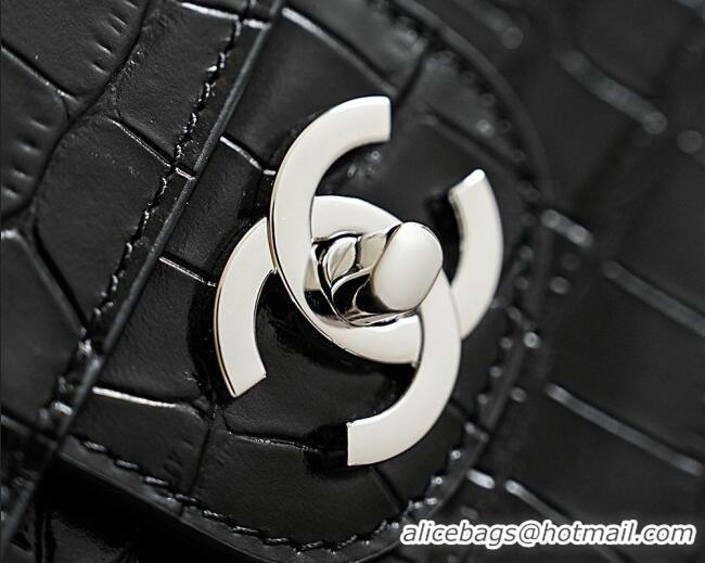 Promotional Chanel Maxi Flap Bag in Crocodile Pattern Calfskin AS6233 Black/Silver 2026