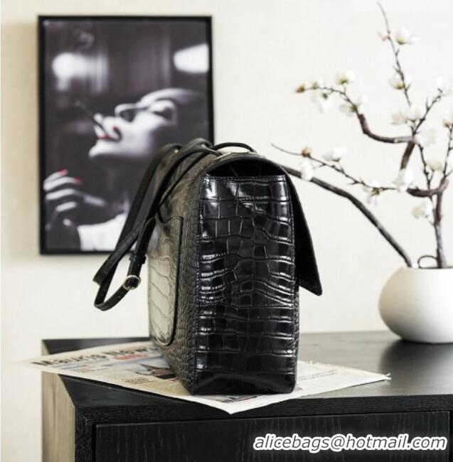 Promotional Chanel Maxi Flap Bag in Crocodile Pattern Calfskin AS6233 Black/Silver 2026