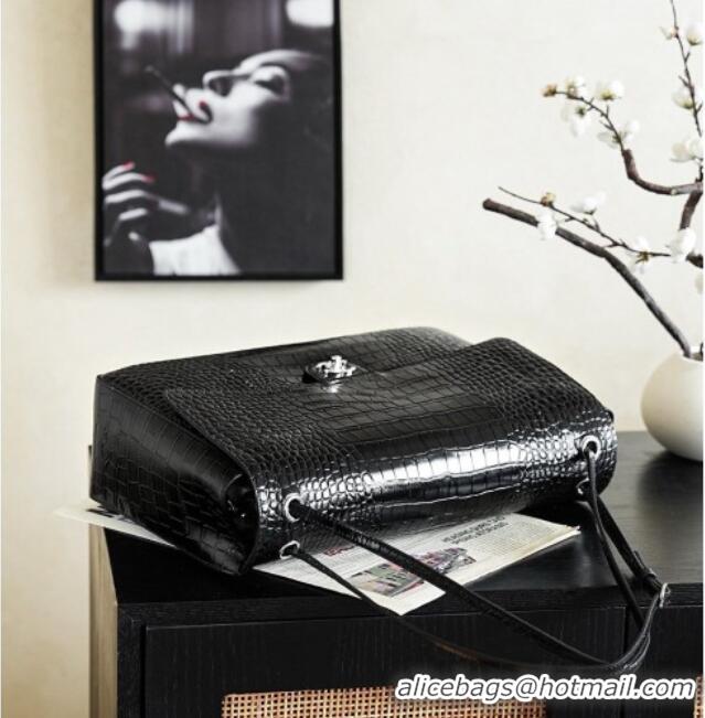 Promotional Chanel Maxi Flap Bag in Crocodile Pattern Calfskin AS6233 Black/Silver 2026