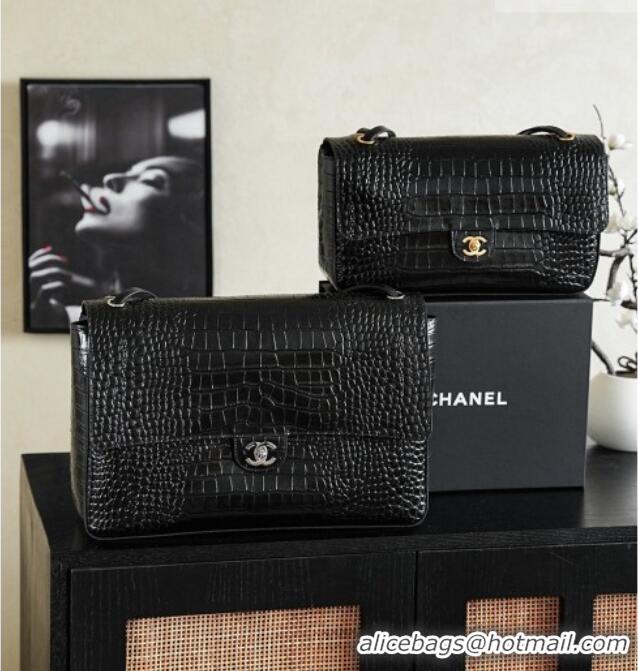 Promotional Chanel Maxi Flap Bag in Crocodile Pattern Calfskin AS6233 Black/Silver 2026