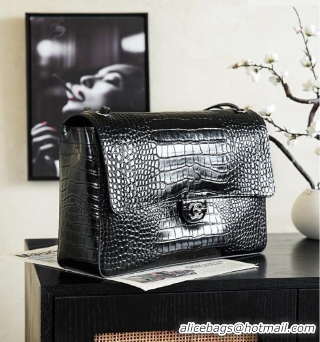 Promotional Chanel Maxi Flap Bag in Crocodile Pattern Calfskin AS6233 Black/Silver 2026