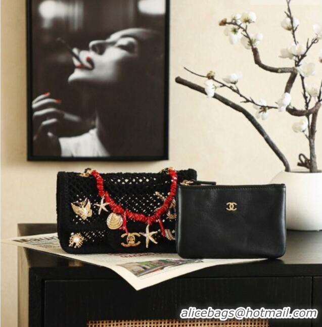 Promotional Chanel CoCo Beach Small Flap Bag with Charms AS6156 Black 2026