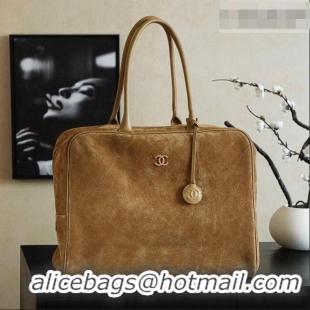 Pretty Style Chanel Maxi Bowling Bag in Dark Beige Suede AS6212 Fall Winter 2026