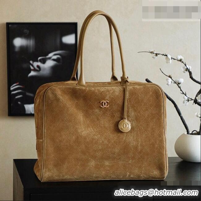 Pretty Style Chanel Maxi Bowling Bag in Dark Beige Suede AS6212 Fall Winter 2026