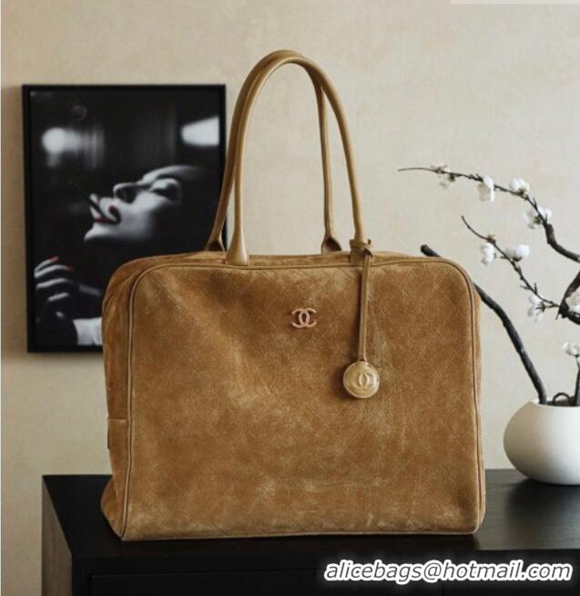Pretty Style Chanel Maxi Bowling Bag in Dark Beige Suede AS6212 Fall Winter 2026