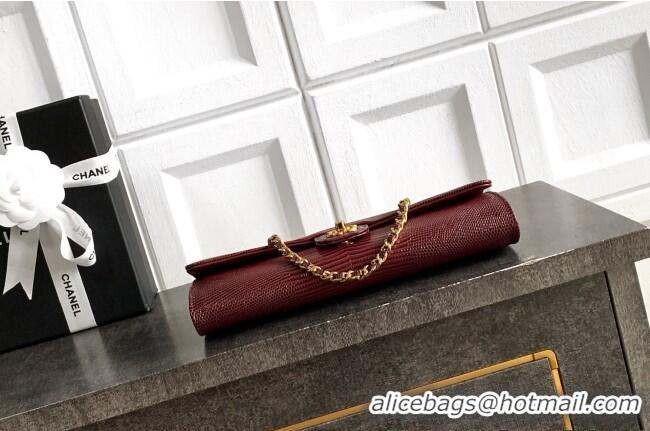 Well Crafted Chanel Clutch with Chain in Lizard Embossed Calfskin AP5280 Burgundy 2026