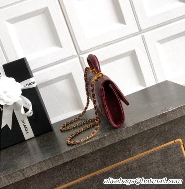 Well Crafted Chanel Clutch with Chain in Lizard Embossed Calfskin AP5280 Burgundy 2026
