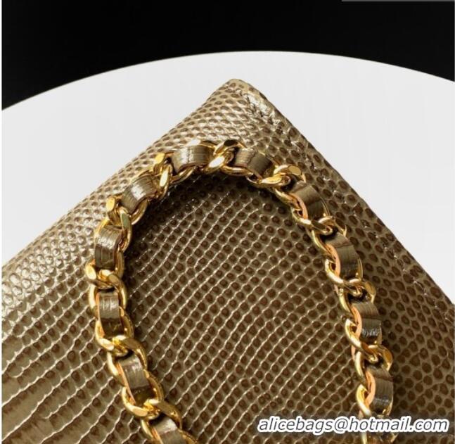 Top Quality Chanel Clutch with Chain in Lizard Embossed Calfskin AP5280 Khaki 2026