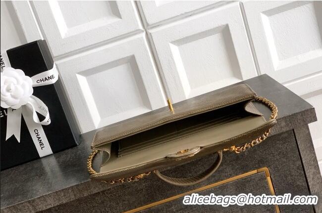 Top Quality Chanel Clutch with Chain in Lizard Embossed Calfskin AP5280 Khaki 2026