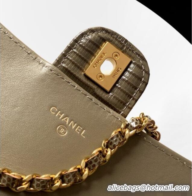 Top Quality Chanel Clutch with Chain in Lizard Embossed Calfskin AP5280 Khaki 2026
