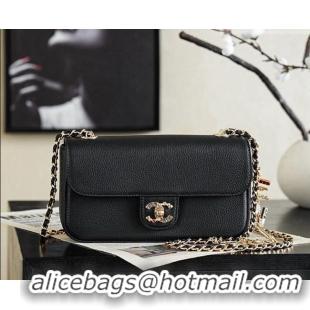 Well Crafted Chanel Grained Calskin Flap Bag with Charm CH720 Black 2026